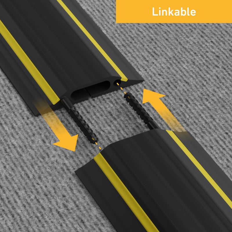 D-Line 6ft Floor Cord Cover, Made in USA Linkable Cable Protector, Hide Extension Cords, Protect Cords, Prevent Cable Trips, Cord Hider, Heavy Duty - Cord Cavity = 1.18" (W) x 0.39" (H), Black/Yellow - Image 4